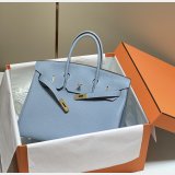 Hermes Birkin 35cm Togo leather Handbags Blue lin