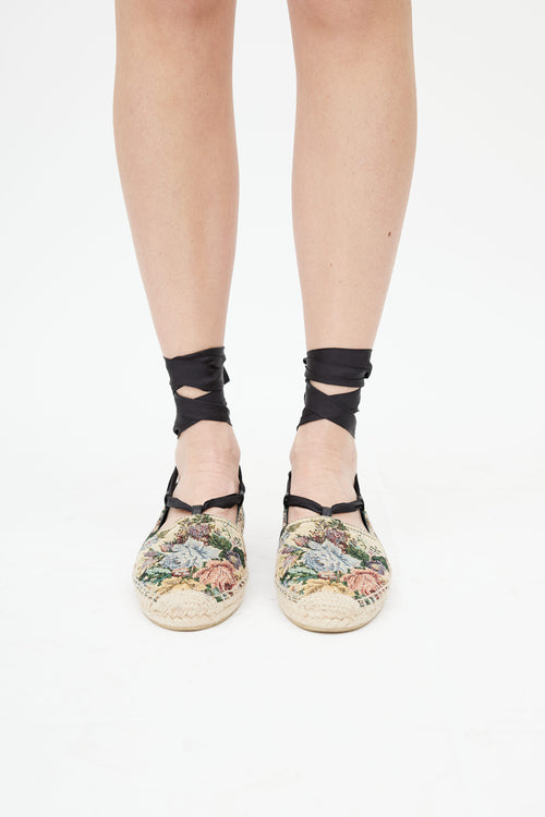 Saint Laurent Beige 
Multicolour Woven Floral Espadrille