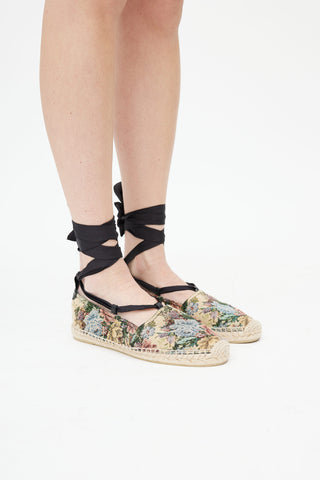 Saint Laurent Beige 
Multicolour Woven Floral Espadrille