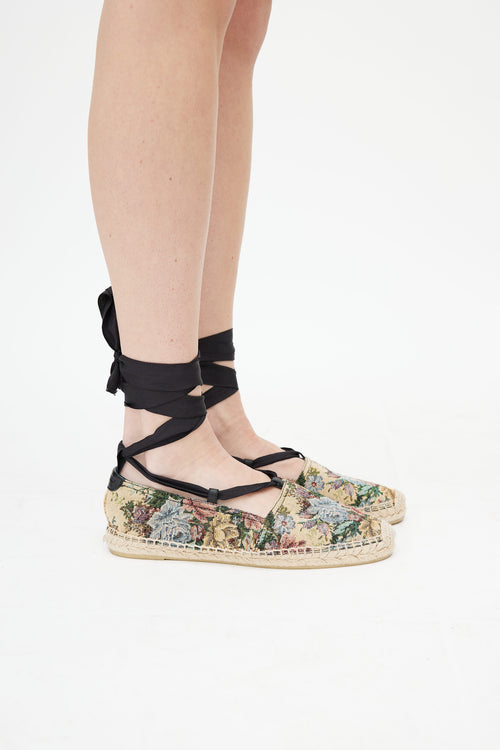 Saint Laurent Beige 
Multicolour Woven Floral Espadrille