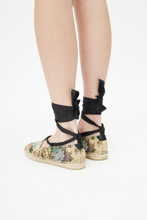 Saint Laurent Beige 
Multicolour Woven Floral Espadrille