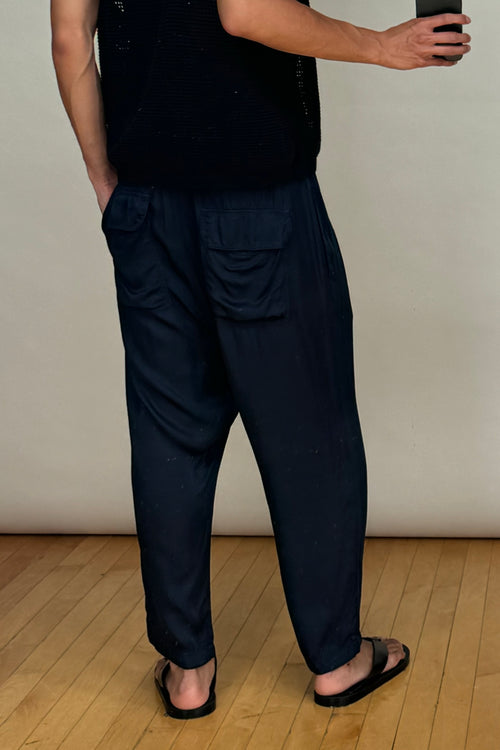 Navy Satin Drop Seat Trouser