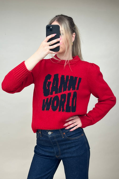 Red 
Black Wool Knit Logo Sweater