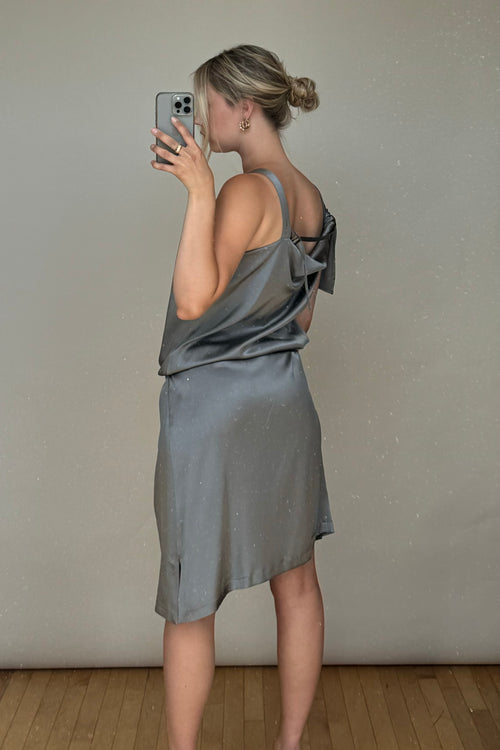 Grey Silk Asymmetrical Tie Dress