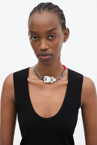 1017 Alyx 9SM Silver 
Red Chain Buckle Choker Necklace