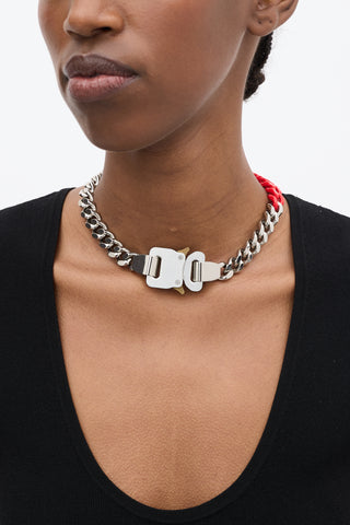 1017 Alyx 9SM Silver 
Red Chain Buckle Choker Necklace