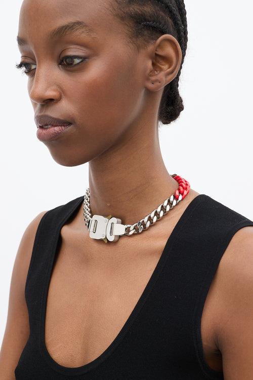 1017 Alyx 9SM Silver 
Red Chain Buckle Choker Necklace