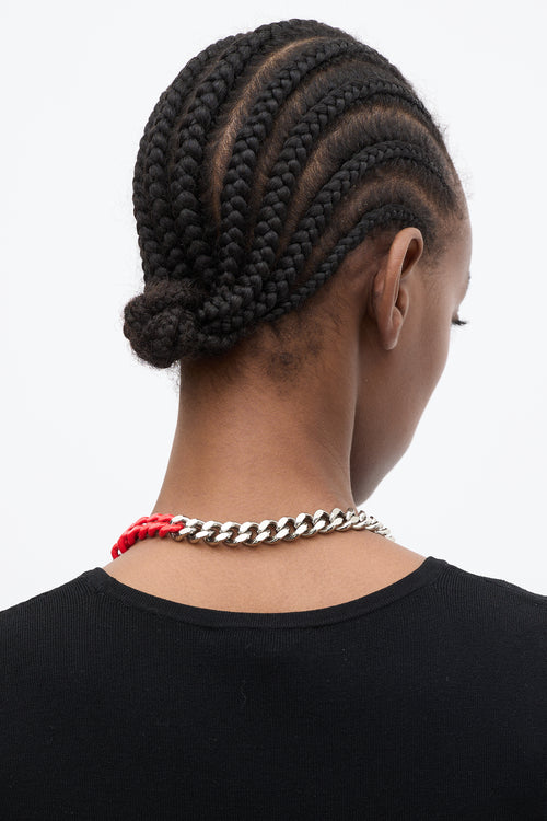 1017 Alyx 9SM Silver 
Red Chain Buckle Choker Necklace