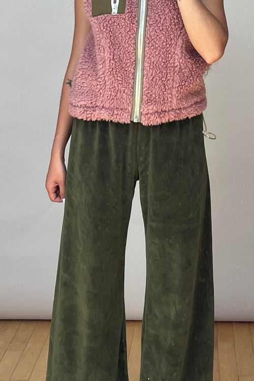 Green Velour Wide Leg Pant