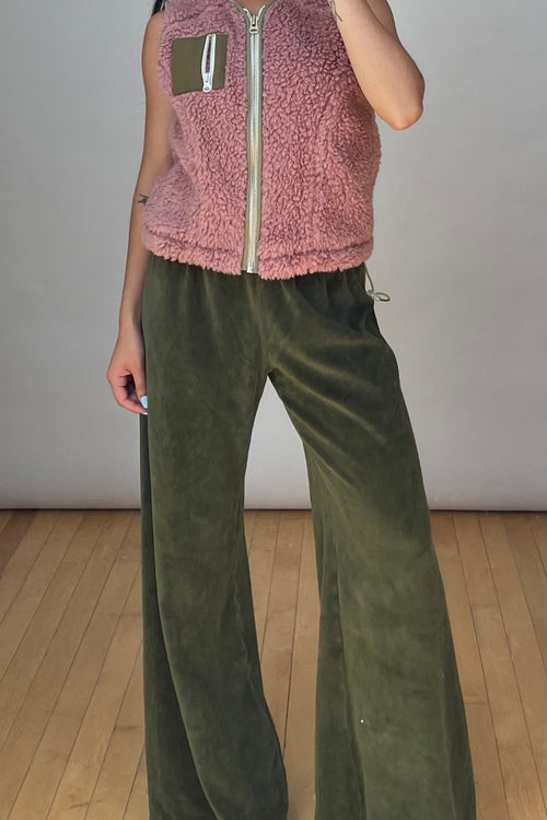 Green Velour Wide Leg Pant