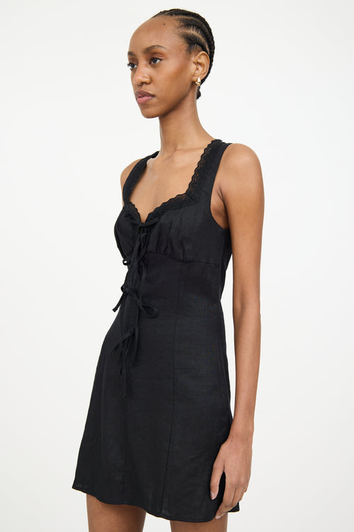 Reformation Black Linen Lace Trim Midi Dress