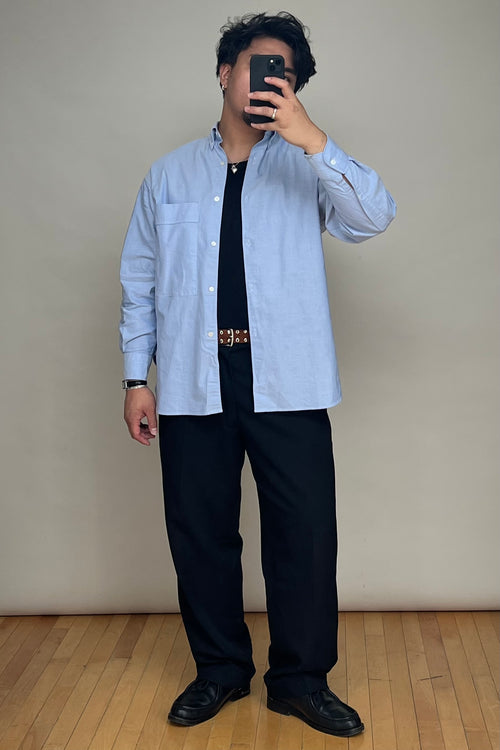 Blue Cotton One Pocket Shirt