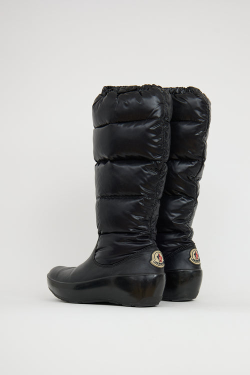 Moncler Black Leather Nimbie Puffer Boot