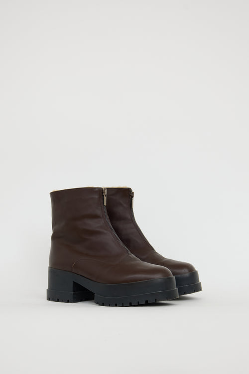 Robert Clergerie Burgundy Leather Wyllo Shearling Boot