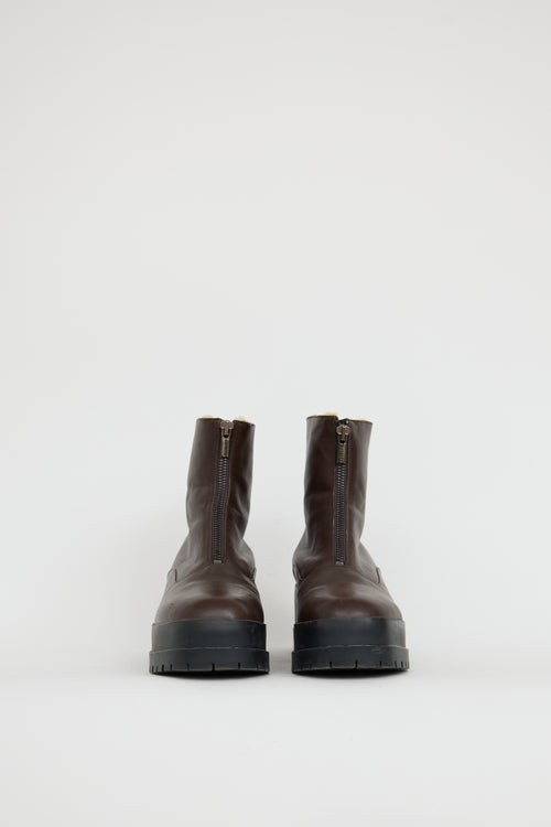 Robert Clergerie Burgundy Leather Wyllo Shearling Boot