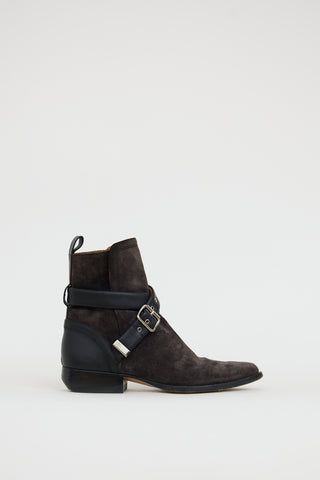 Chloé Grey 
Black Suede Buckle Boot