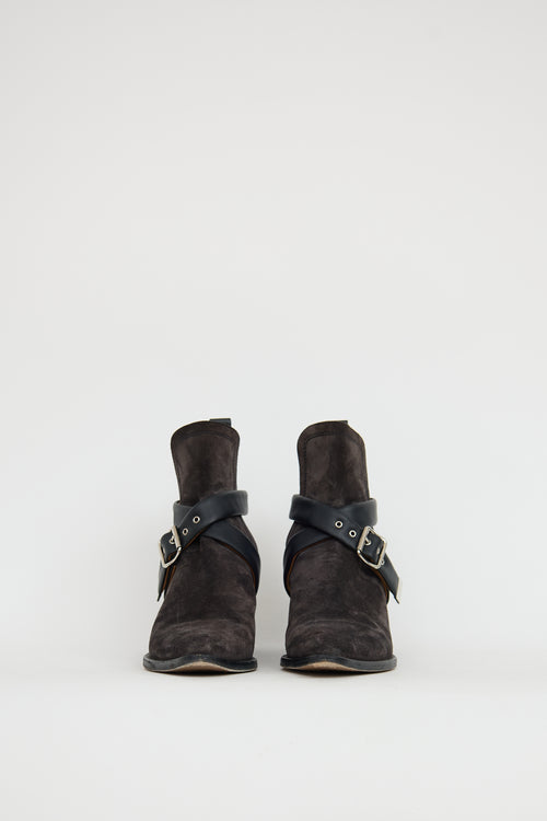 Chloé Grey 
Black Suede Buckle Boot