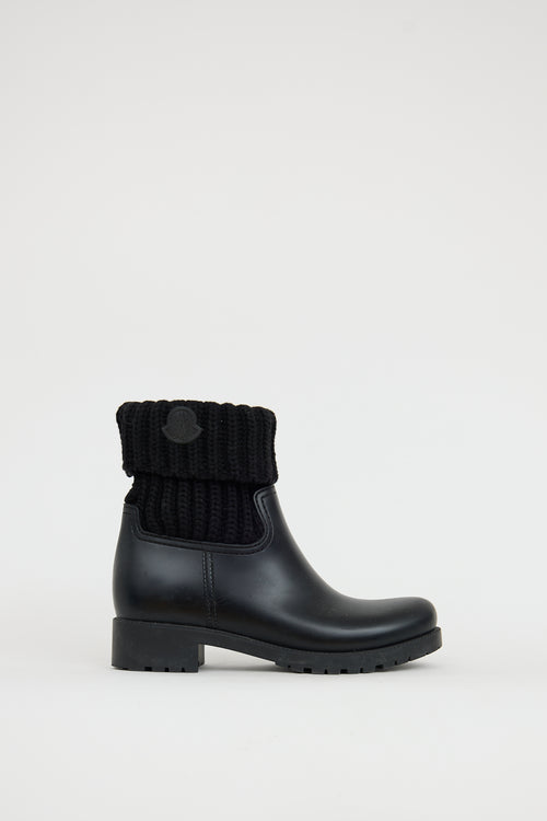 Moncler Black Ginette Knit Rubber Boot