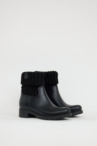 Moncler Black Ginette Knit Rubber Boot