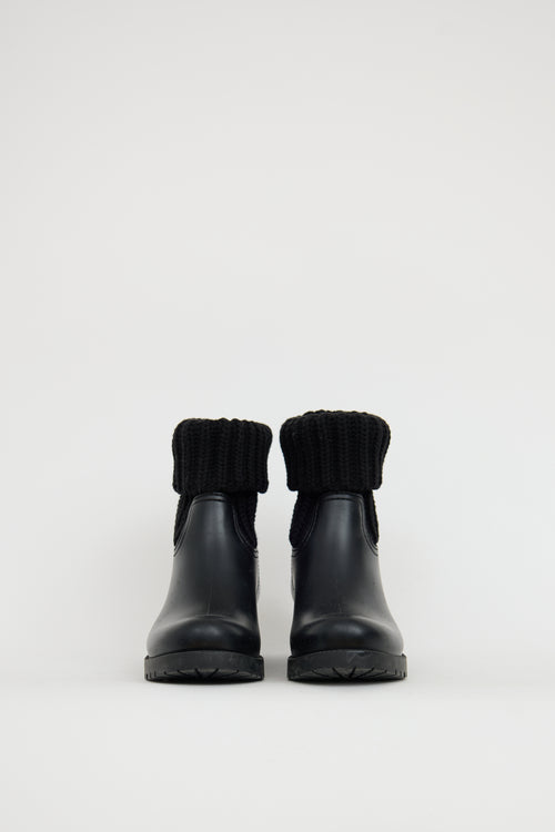 Moncler Black Ginette Knit Rubber Boot