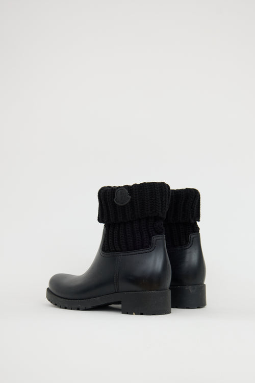 Moncler Black Ginette Knit Rubber Boot