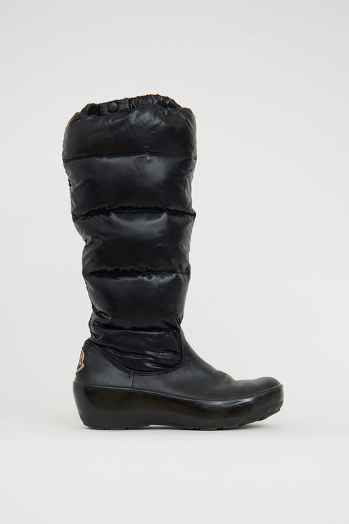 Moncler Black Leather Nimbie Puffer Boot