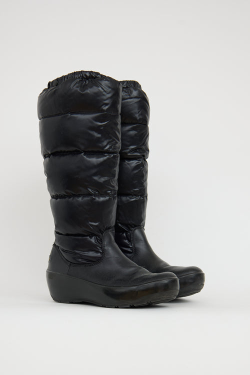 Moncler Black Leather Nimbie Puffer Boot