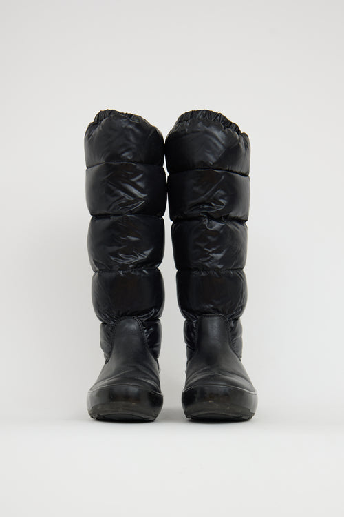 Moncler Black Leather Nimbie Puffer Boot