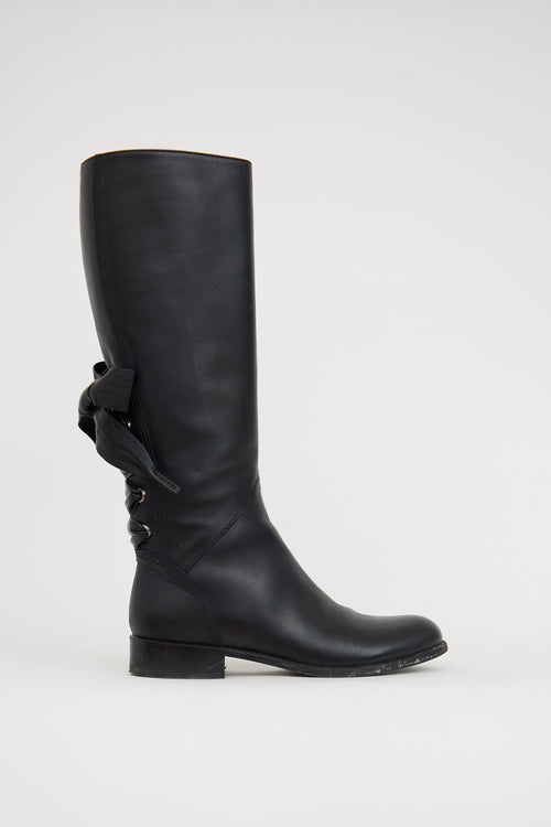 Valentino Black Leather Lace Up Boot