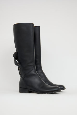 Valentino Black Leather Lace Up Boot