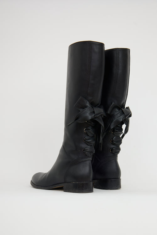 Valentino Black Leather Lace Up Boot