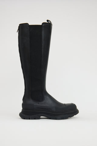 Alexander McQueen Black Leather Tread Slick Knee Boot