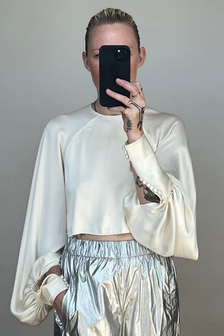 Cream Satin Raw Edge Top