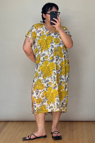 Yellow 
Grey Floral V-Neck Dress