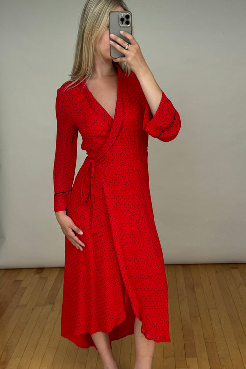 Red 
Black Polka Dot Wrap Dress