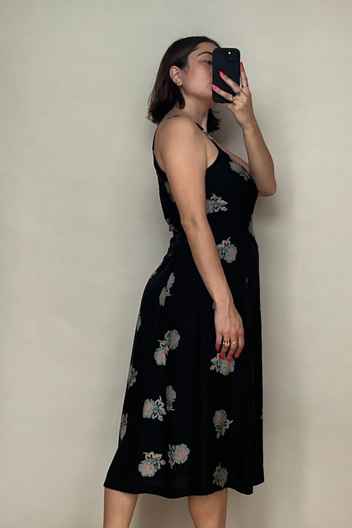 Black 
Multicolour Silk Floral Slip Dress