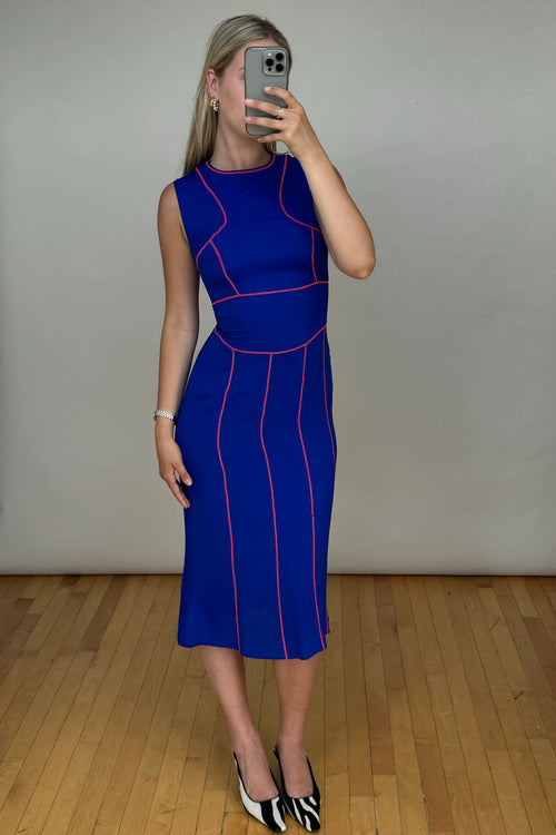 Blue 
Neon Pink Silk Panelled Midi Dress