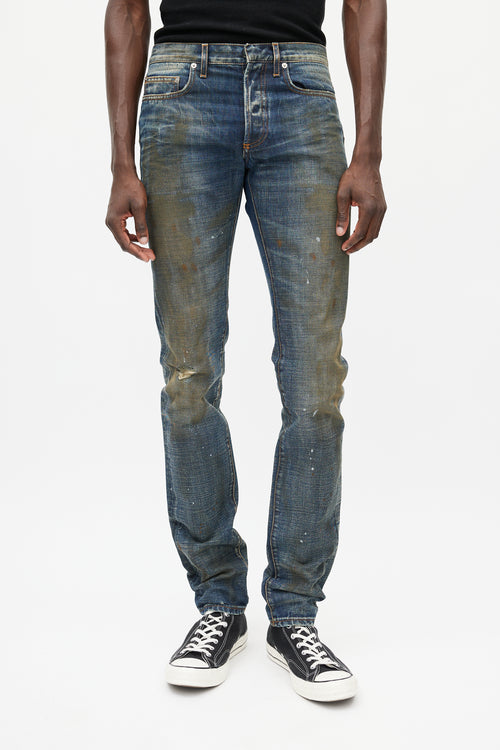 Dior Navy Dark Wash Distressed Skinny Denim Jeans