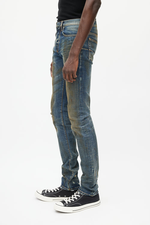 Dior Navy Dark Wash Distressed Skinny Denim Jeans