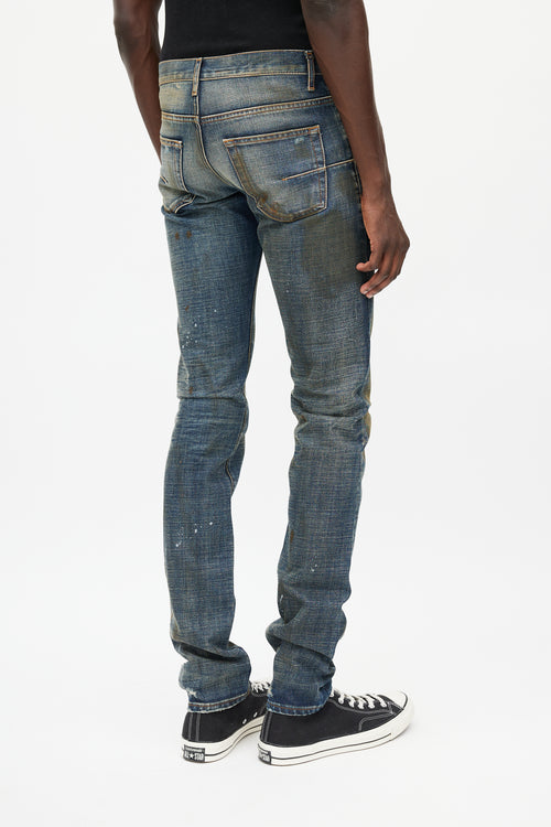 Dior Navy Dark Wash Distressed Skinny Denim Jeans