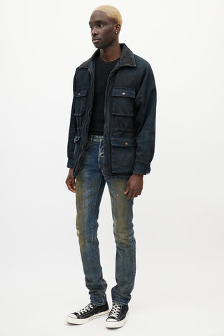 Dior Navy Dark Wash Distressed Skinny Denim Jeans