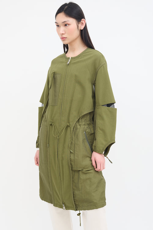 3.1 Phillip Lim Green Canvas 
Black Mesh Coat