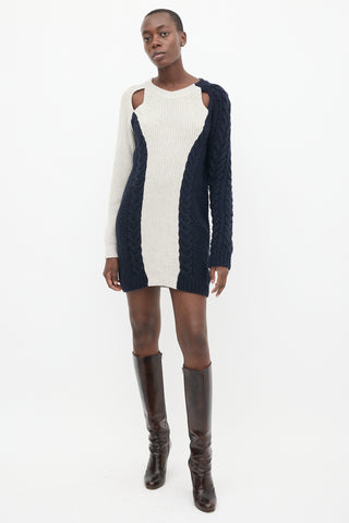 3.1 Phillip Lim Light Grey 
Navy Wool Asymmetric Sweater Dress