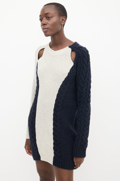 3.1 Phillip Lim Light Grey 
Navy Wool Asymmetric Sweater Dress