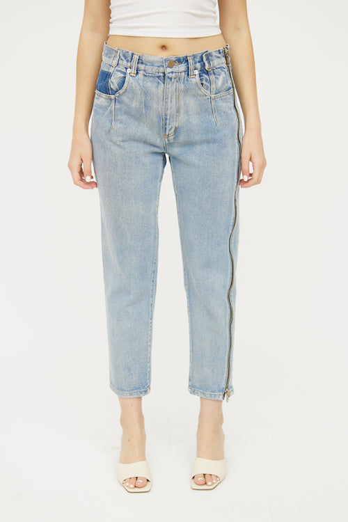 3.1 Phillip Lim Light Wash Zip Panel Straight Leg Jeans