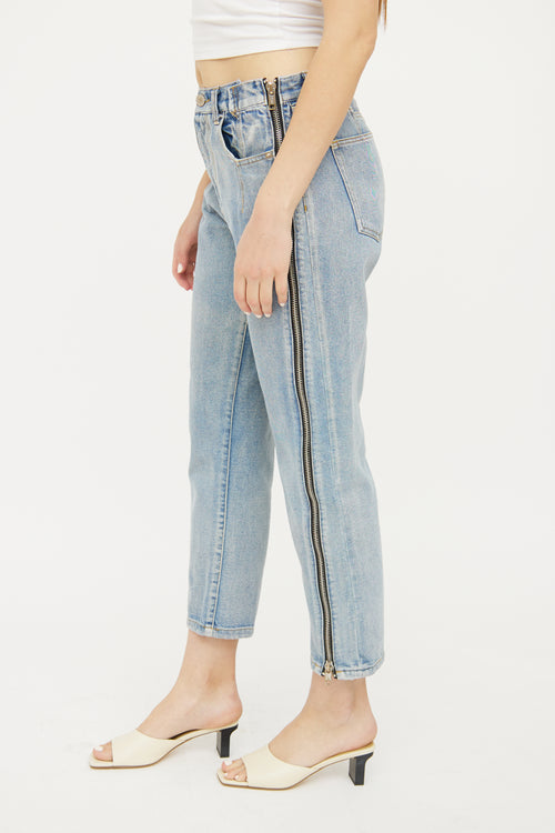 3.1 Phillip Lim Light Wash Zip Panel Straight Leg Jeans