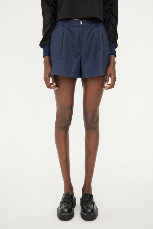 3.1 Phillip Lim Navy Pleated Zip Shorts