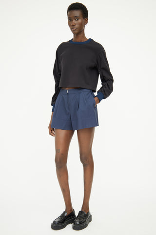 3.1 Phillip Lim Navy Pleated Zip Shorts