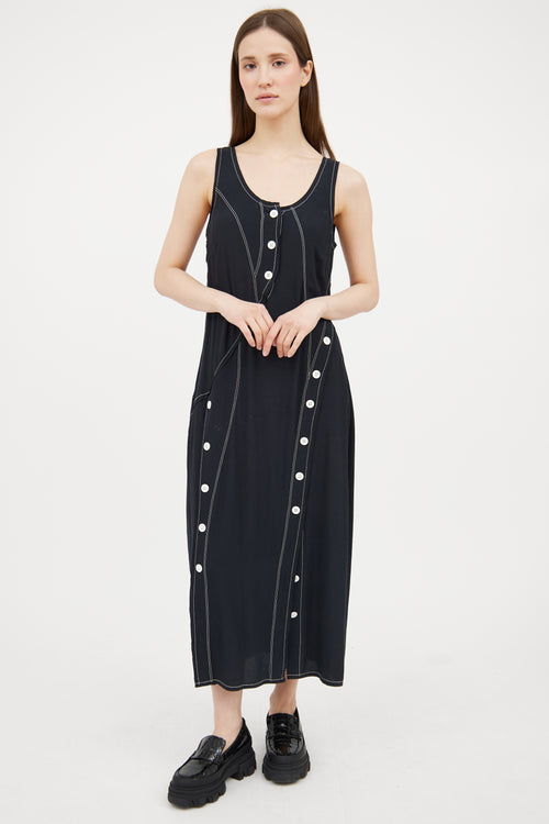 Derek Lam Black Contrast Stitch Buttoned Midi Dress