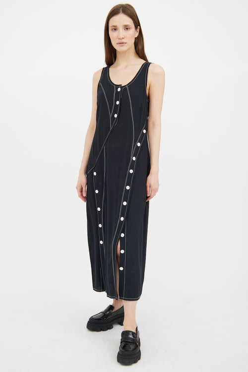 Derek Lam Black Contrast Stitch Buttoned Midi Dress